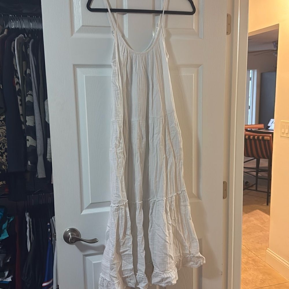 White Linen Maxi Dress - Long Dress - Adjustable Spaghetti Strap - Size XS
